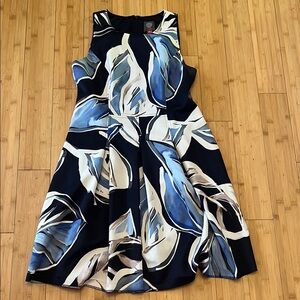 Vince Camuto Sleeveless Blue and White Fit and Flare Midi